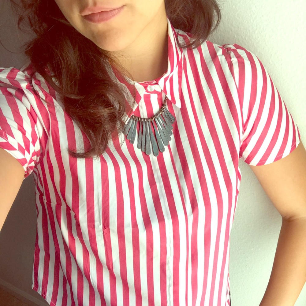 F21 Striped High-Low Button Down Shirt